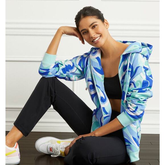 Hill House Allie Zip Up Sweatshirt Hoodie Kaleidoscopic Beach Blue Fleece S NWT - Picture 1 of 15